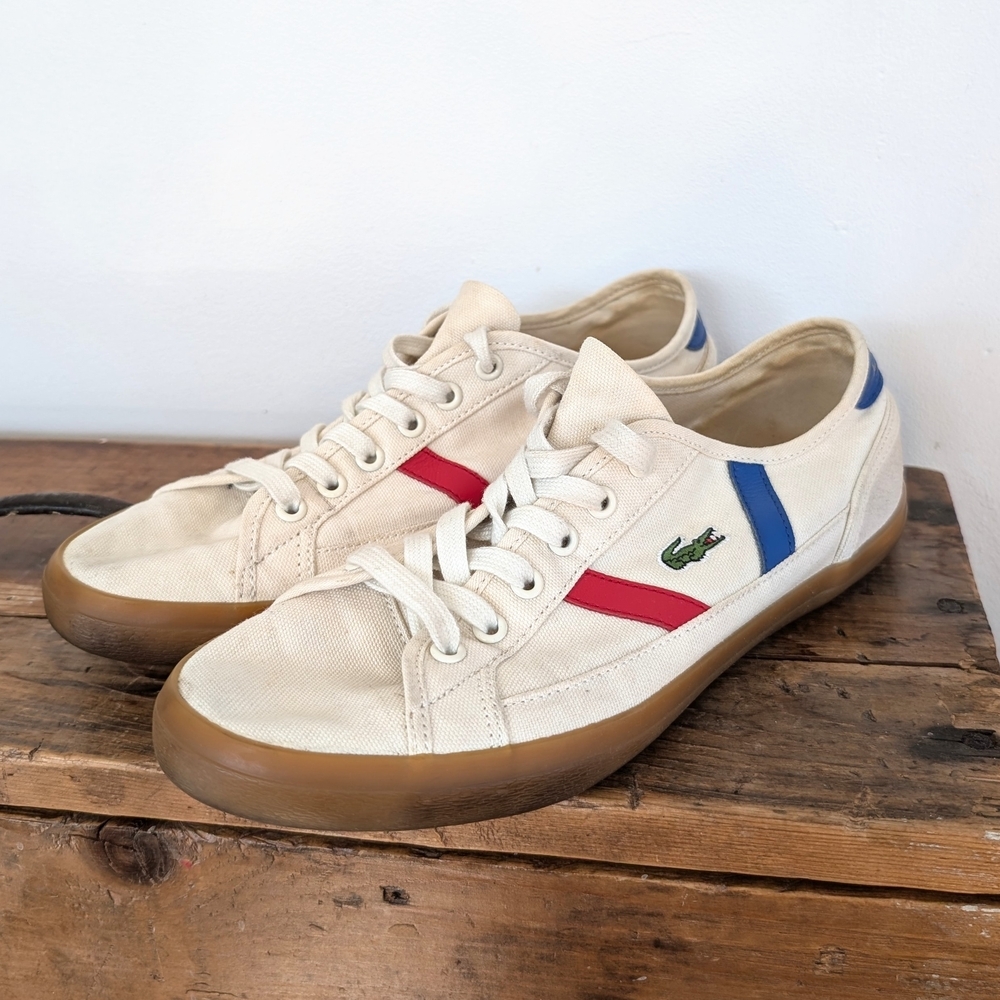 Lacoste Women Canvas Low-Top Sneakers – Retro Preppy Style ~ Size 6.5 US
